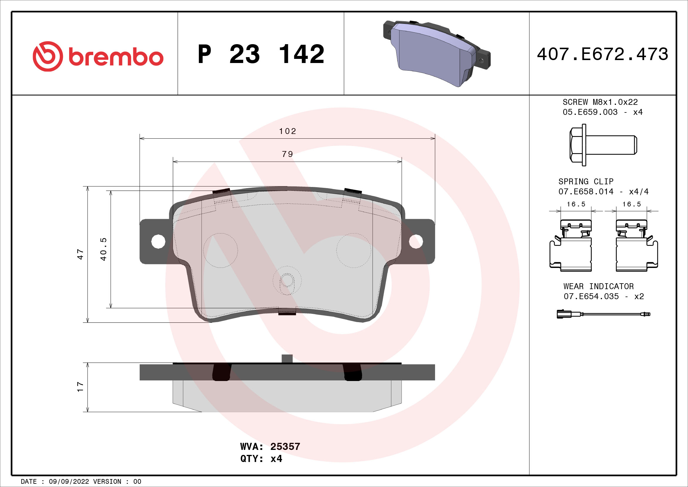 A.B.S. P 23 142 BREMBO Bremsbelagsatz, Scheibenbremse